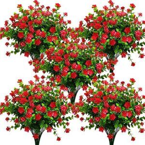 Bundles Artificial Fake Flowers, Faux Outdoor Plastic Plants UV Resistant Shrubs